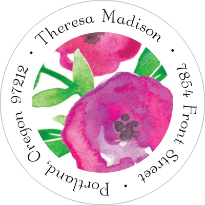 Watercolor Flowers Round Address Labels